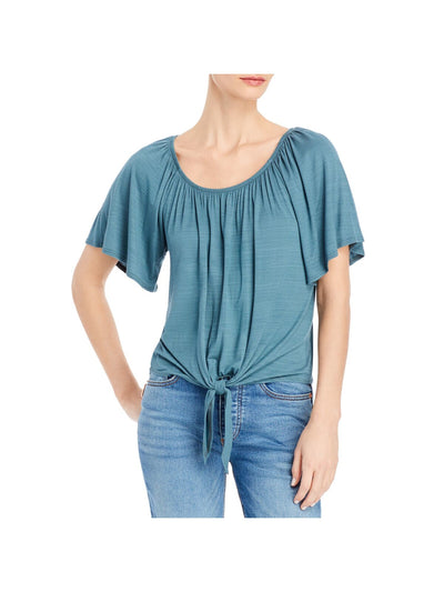 K & C Womens Teal Stretch Elbow Sleeve Off Shoulder Top L