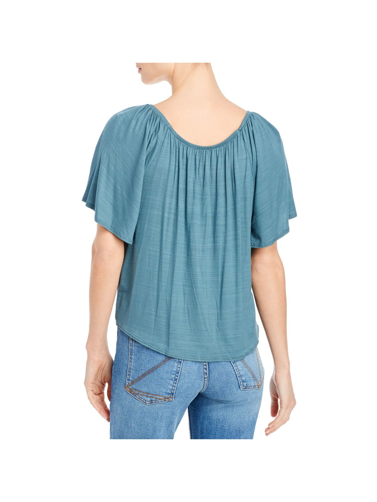 K & C Womens Teal Stretch Elbow Sleeve Off Shoulder Top L