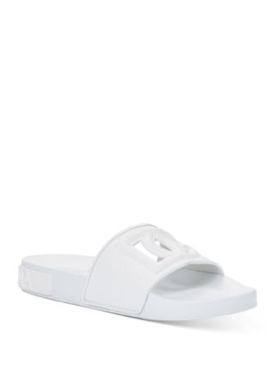 DOLCE & GABBANA Womens White Puffed Logo Strap Cut Out Padded Interlock Open Toe Wedge Slip On Slide Sandals Shoes 40