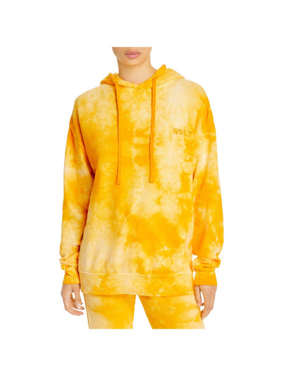 WSLY Womens Yellow Tie Oversized Tie Dye Long Sleeve Hoodie Top S