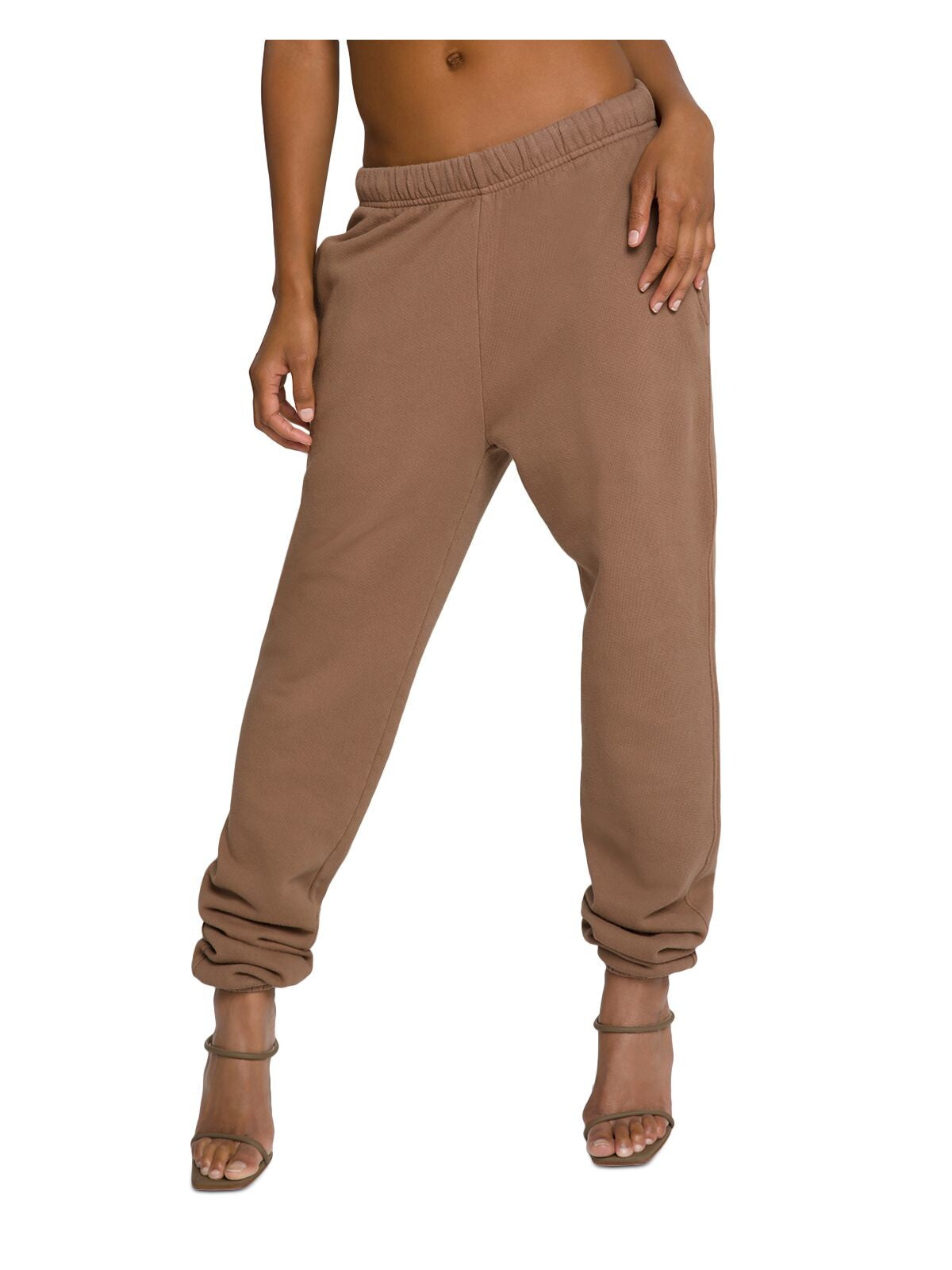 GOOD AMERICAN Womens Brown Knit Pocketed Drawcord Waist Cinched Ankles High Waist Pants 1