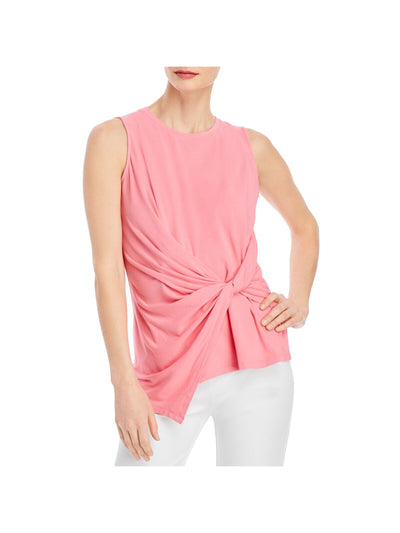 KOBI HALPERIN Womens Stretch Twist Front Asymmetrical Hem Sleeveless Crew Neck Top