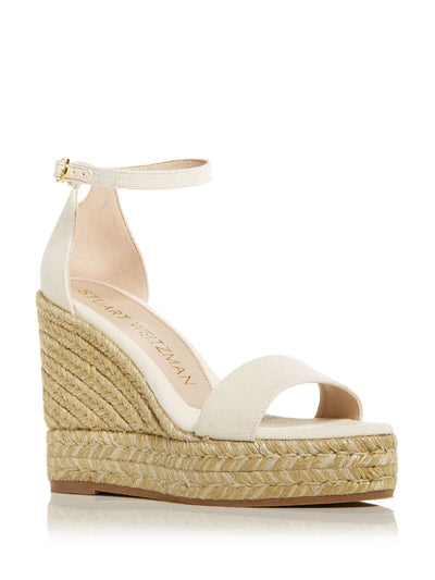 STUART WEITZMAN Womens Beige 1" Platform Padded Ankle Strap Floria Almond Toe Wedge Buckle Espadrille Shoes 10 C