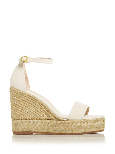 STUART WEITZMAN Womens Beige 1" Platform Padded Ankle Strap Floria Almond Toe Wedge Buckle Espadrille Shoes 7.5 C