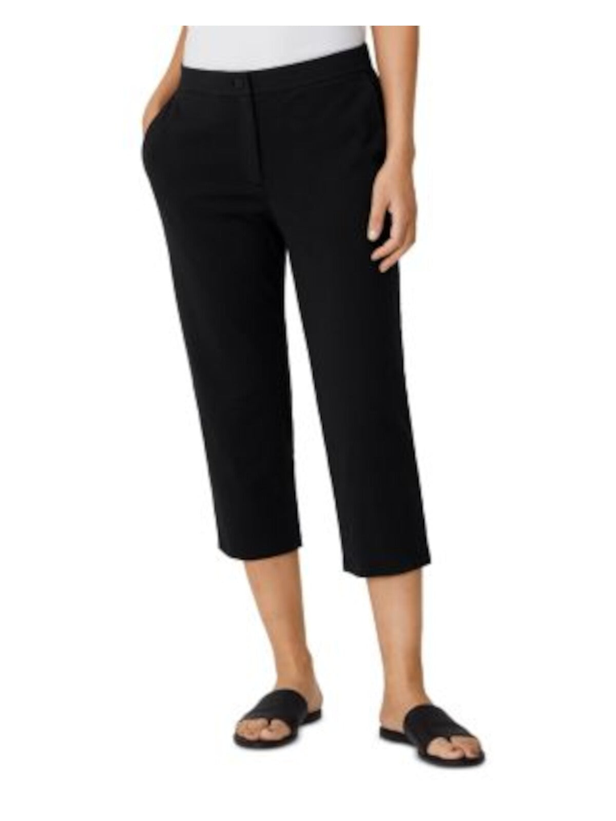 EILEEN FISHER Womens Black Zippered Pocketed Mid Rise Tapered Leg Capri Pants XXS