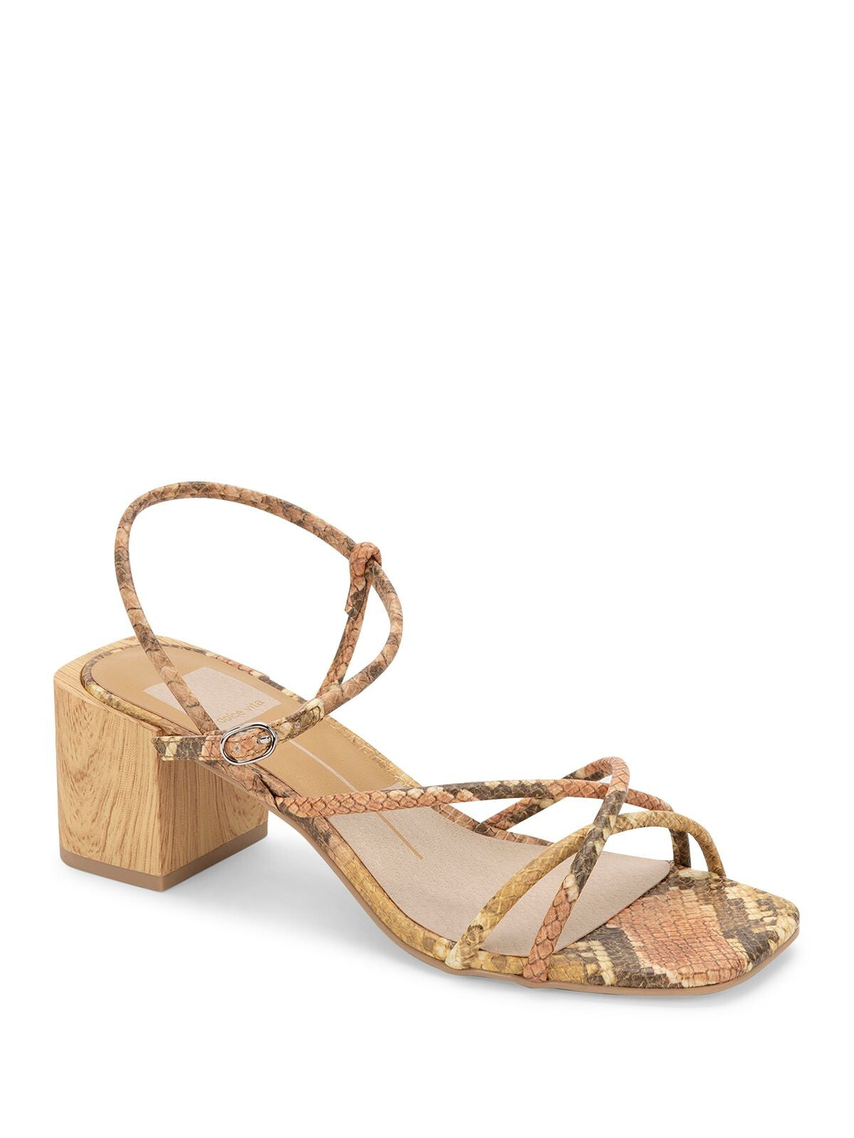 DOLCE VITA Womens Beige Wood-Like Zilla Square Toe Block Heel Buckle Slingback Sandal 7.5 M