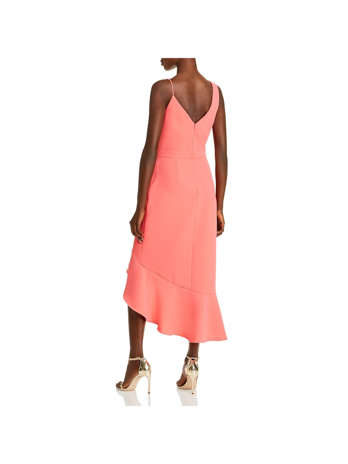 AQUA FORMAL Womens Coral Zippered Ruffled Wrap Style Skirt Lined Sleeveless V Neck Maxi Hi-Lo Dress 10