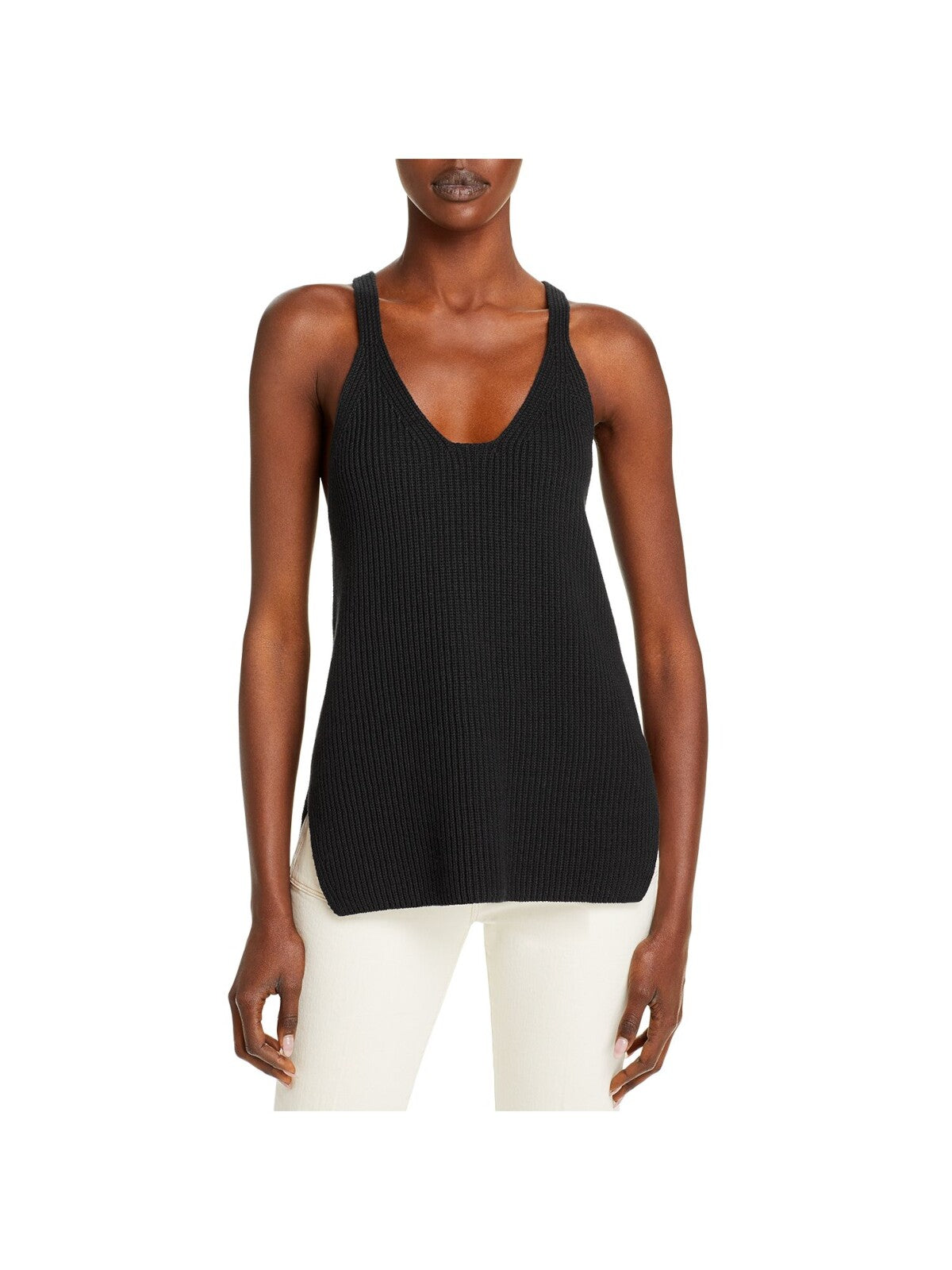 HELMUT LANG Womens Ribbed Racerback Sleeveless Scoop Neck Tank Sweater