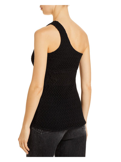 IRO Womens Black Zippered Ruched Lined Mesh Sheer Tie Sleeveless Asymmetrical Neckline Cocktail Top 36