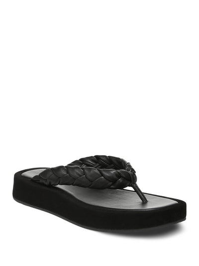 VINCE. Womens Black Braided Padded Nita Round Toe Platform Slip On Leather Flip Flop Sandal 11 M