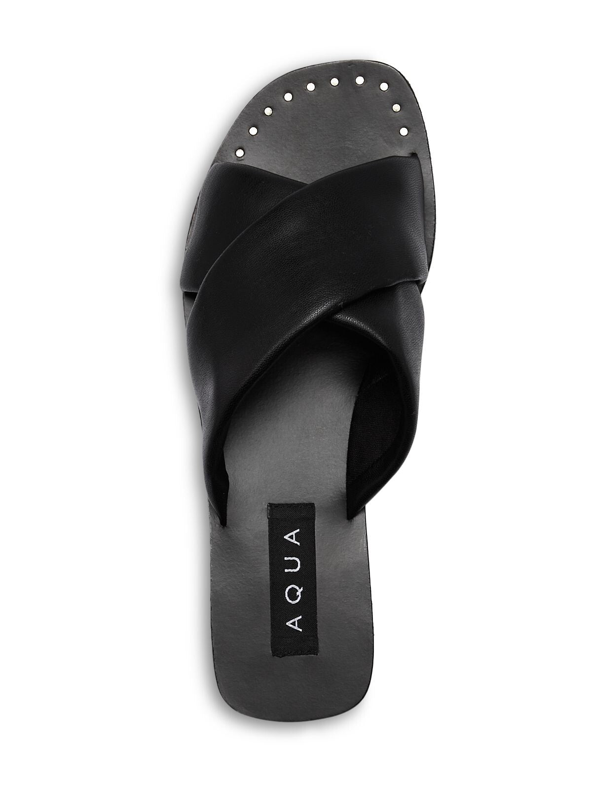 AQUA Womens Black Studded Silky Square Toe Slip On Slide Sandals Shoes