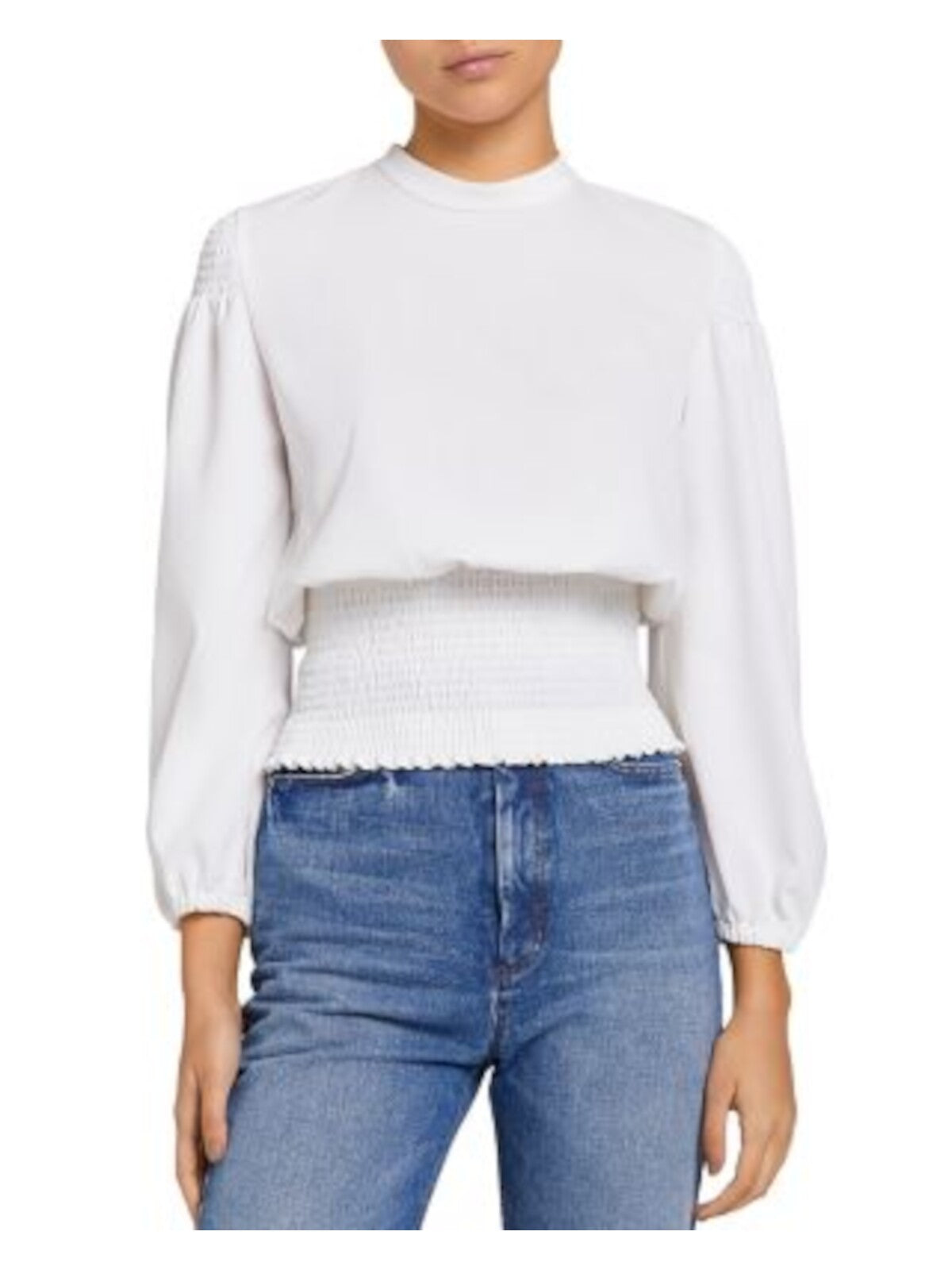 A.L.C. Womens White Pleated Smocked Back Closure Long Sleeve Crew Neck Top 4