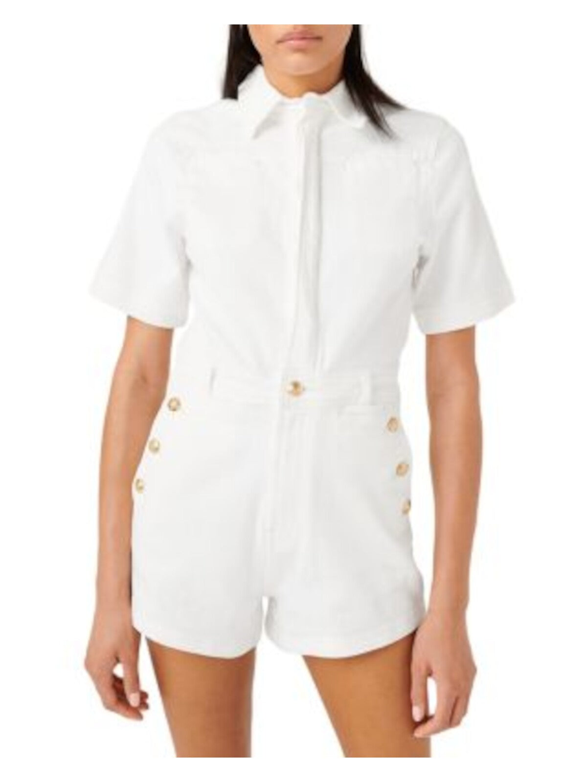 7 FOR ALL MANKIND Womens White Stretch Pocketed Short Sleeve Collared Button Up Romper L