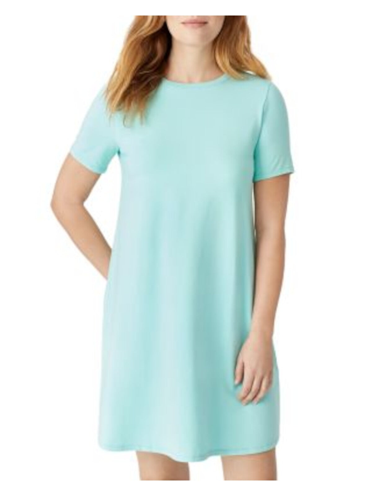 EILEEN FISHER Womens Aqua Stretch Short Sleeve Crew Neck Short Shift Dress S