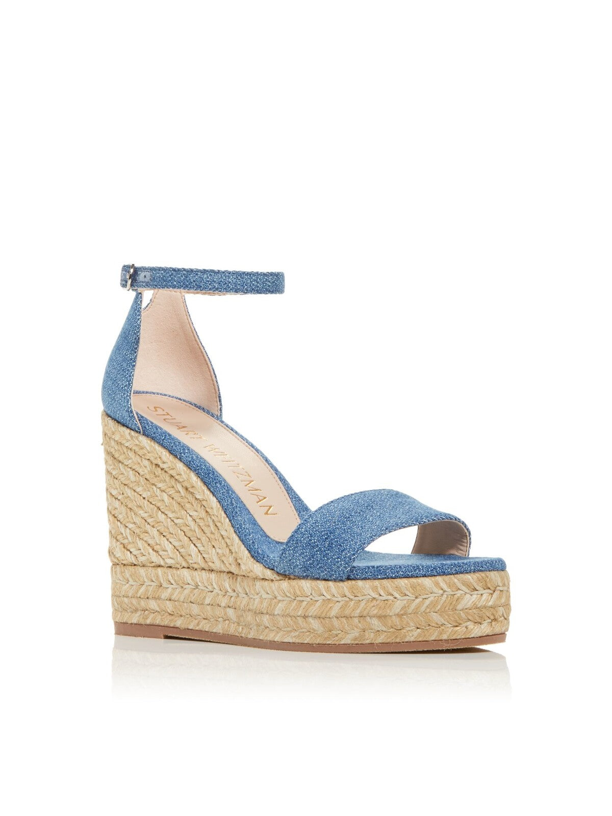 STUART WEITZMAN Womens Blue Denim 1" Platform Padded Ankle Strap Floria Almond Toe Wedge Buckle Espadrille Shoes 9 C