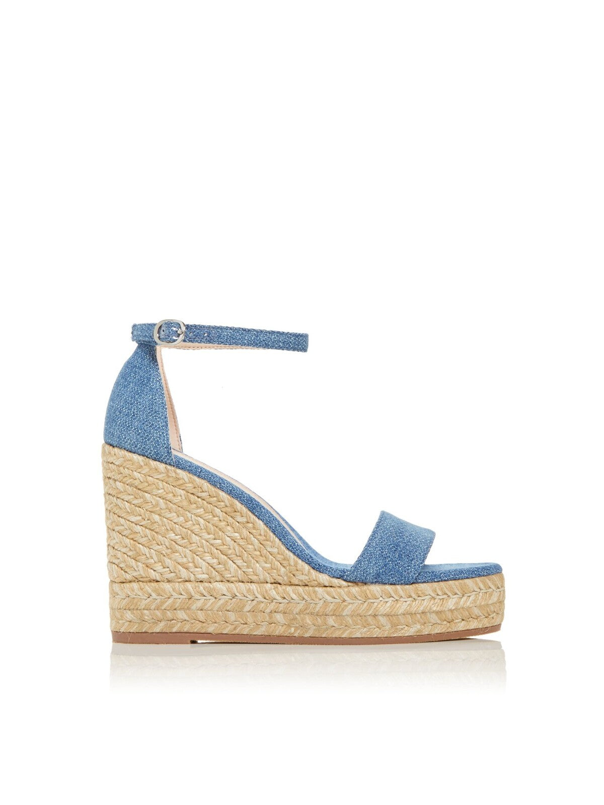 STUART WEITZMAN Womens Blue Denim 1" Platform Padded Ankle Strap Floria Almond Toe Wedge Buckle Espadrille Shoes 6 C