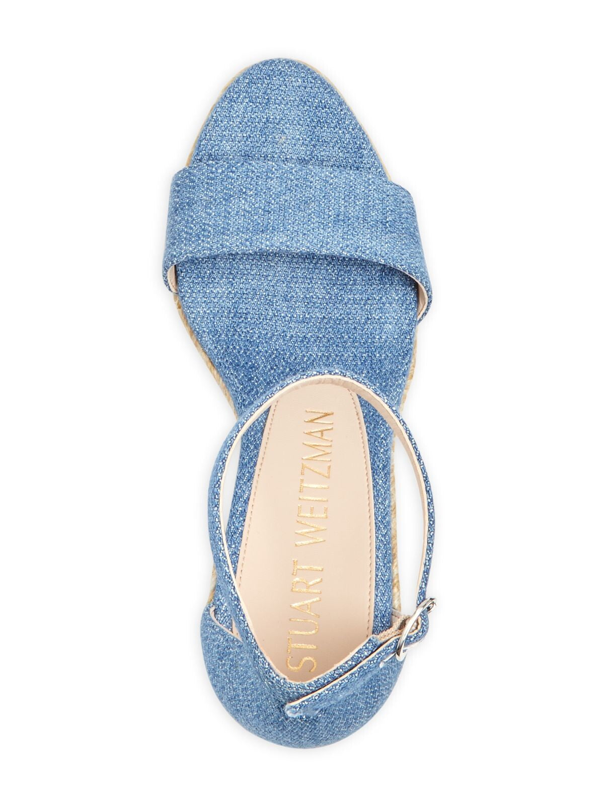 STUART WEITZMAN Womens Blue Denim 1" Platform Padded Ankle Strap Floria Almond Toe Wedge Buckle Espadrille Shoes C