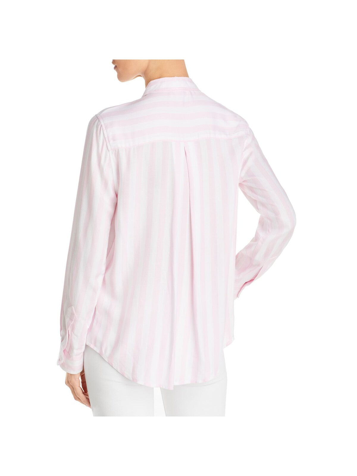 TWELVE O TWO Womens Pink Pleated Curved Shirttail Hem Striped Cuffed Sleeve Collared Button Up Top XS