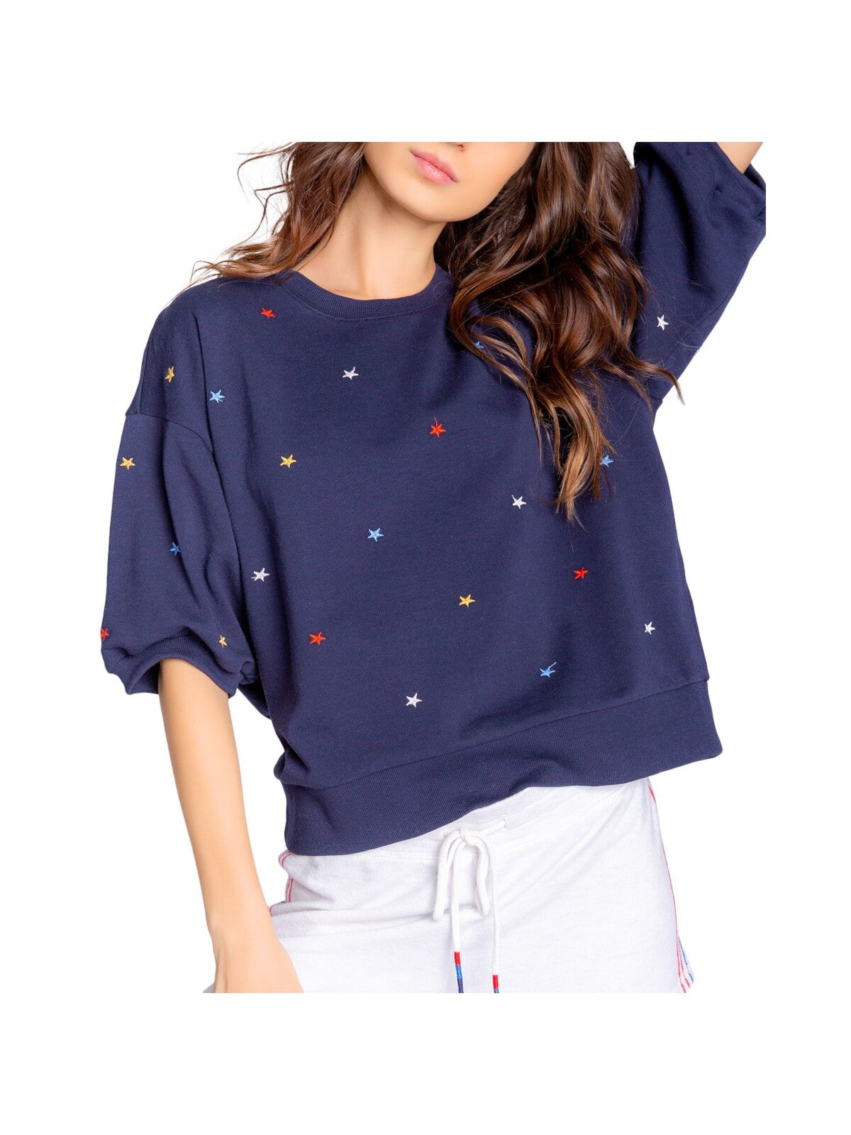 P.J.SALVAGE Intimates Navy Knit Crewneck Elbow-Length Sleeves Sleep Shirt Pajama Top XS