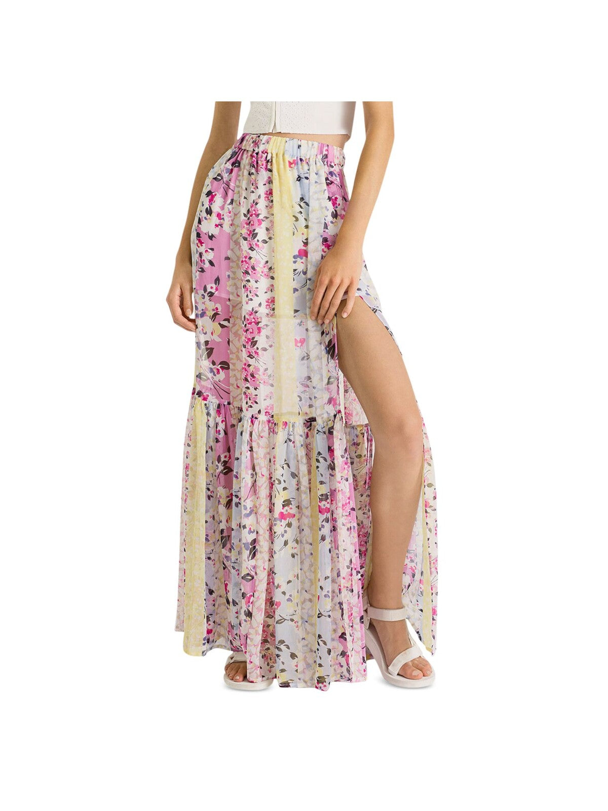 FRENCH CONNECTION Womens Ruffled Sheer High-slit Crinkled Maxi Skirt