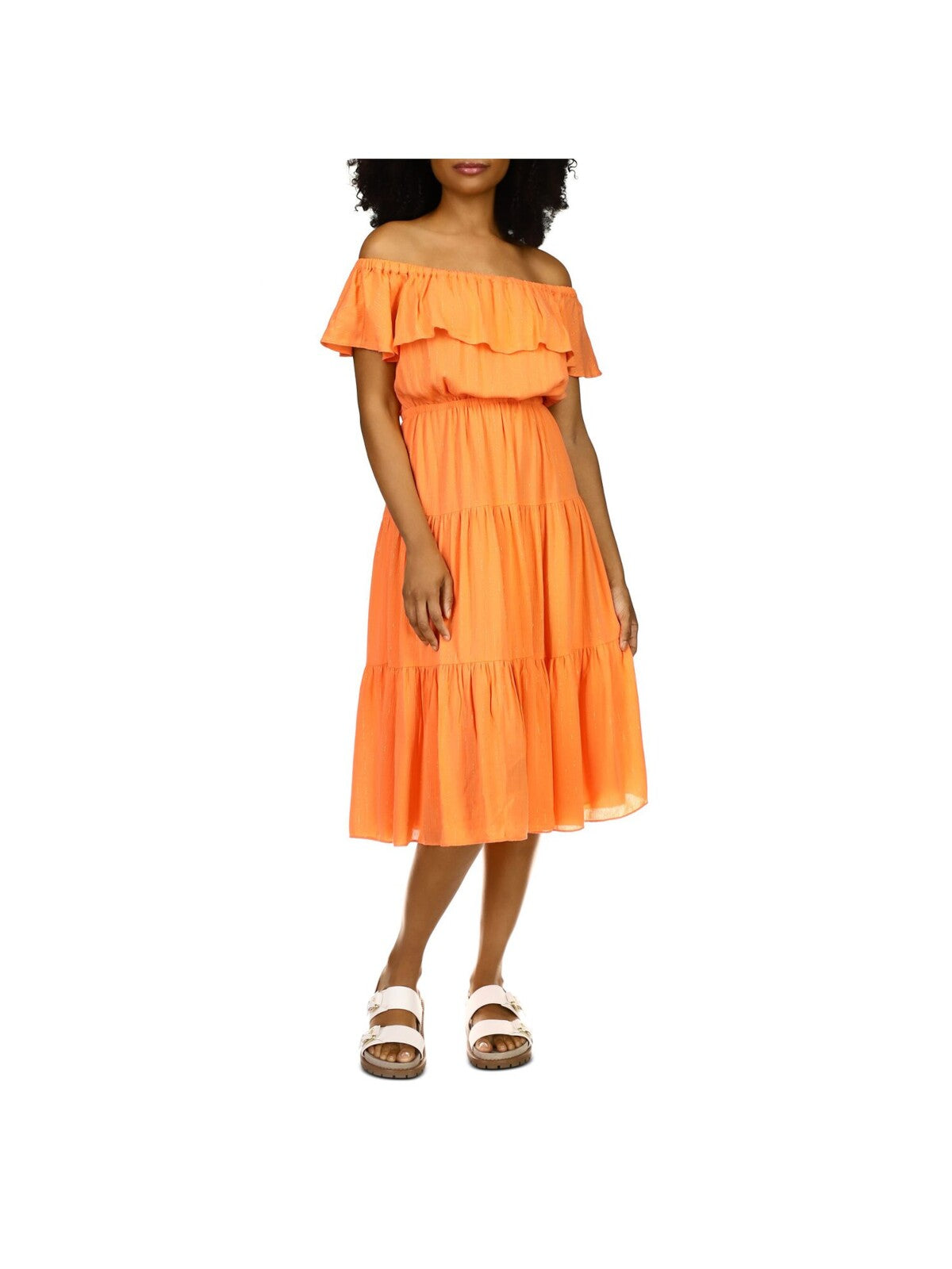 MICHAEL MICHAEL KORS Womens Stretch Flutter Sleeve Off Shoulder Midi Party Peasant Dress