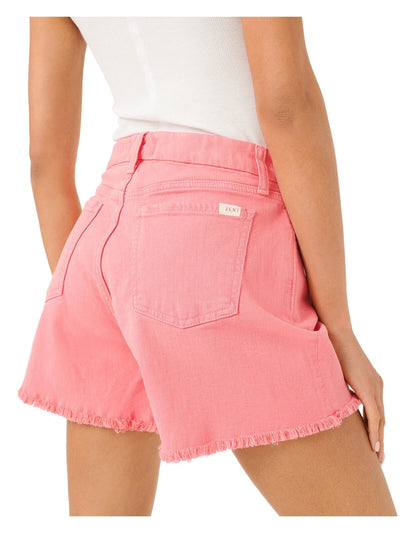 Jen 7 Womens Pink Stretch Zippered Pocketed Frayed Hem Tummy Control Shorts 16