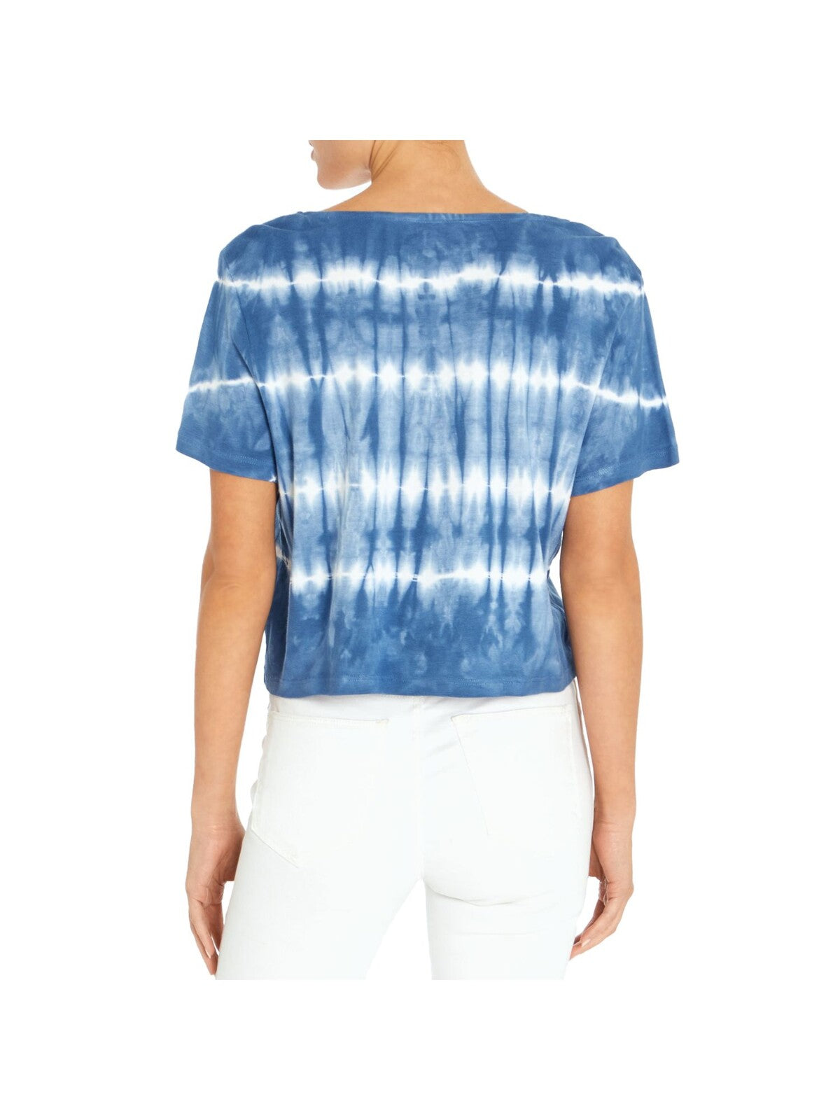 THREE DOTS Womens Blue Tie Dye Short Sleeve V Neck T-Shirt S