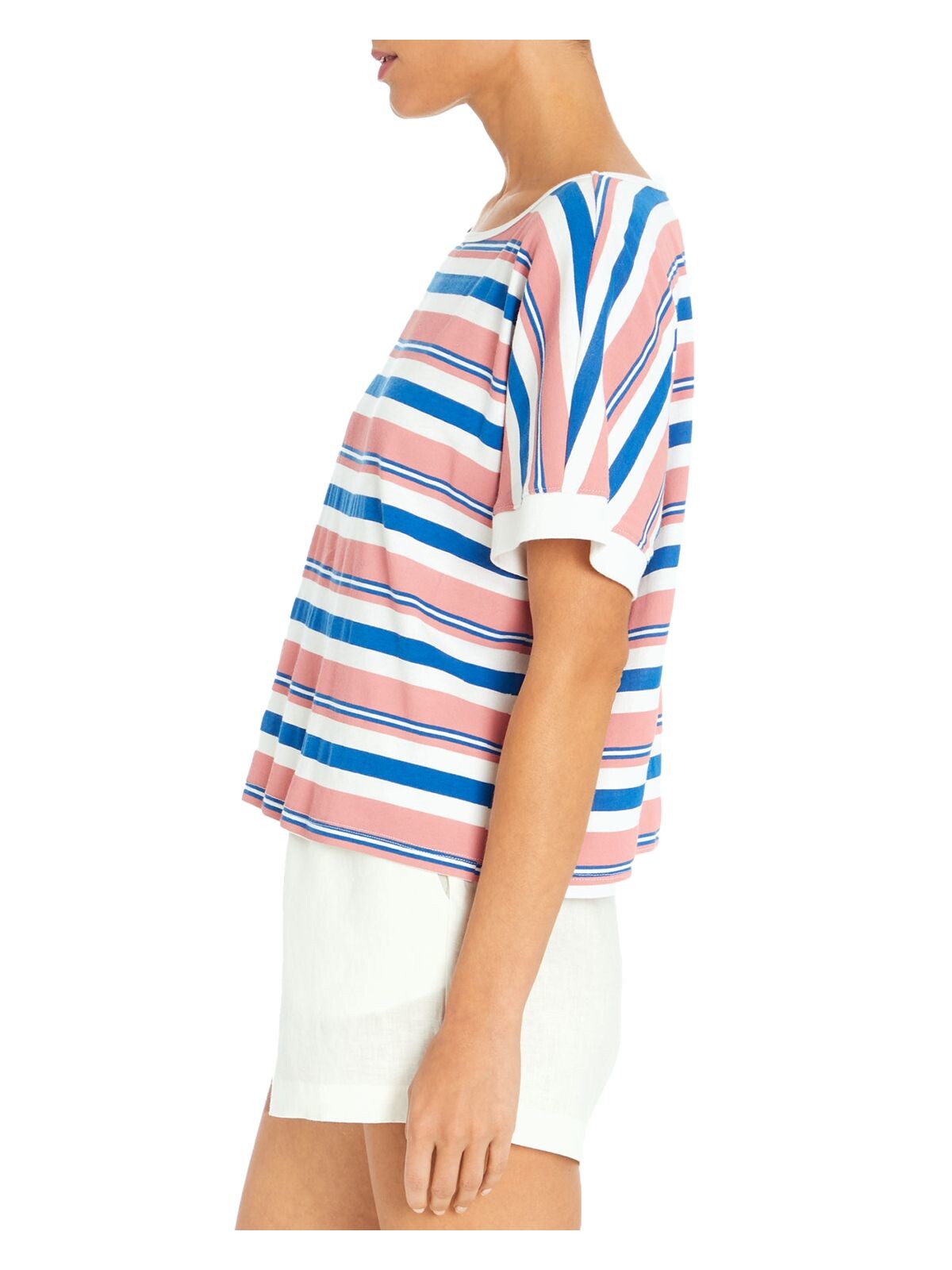 THREE DOTS Womens Pink Striped Dolman Sleeve Boat Neck Top M