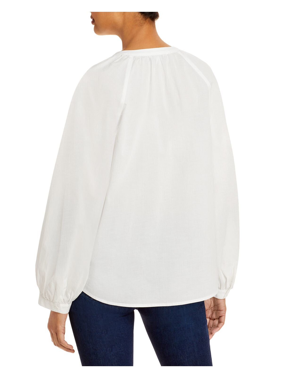 JOIE Womens White Poplin Pleated Button Pullover Cuffed Sleeve Crew Neck Top XS