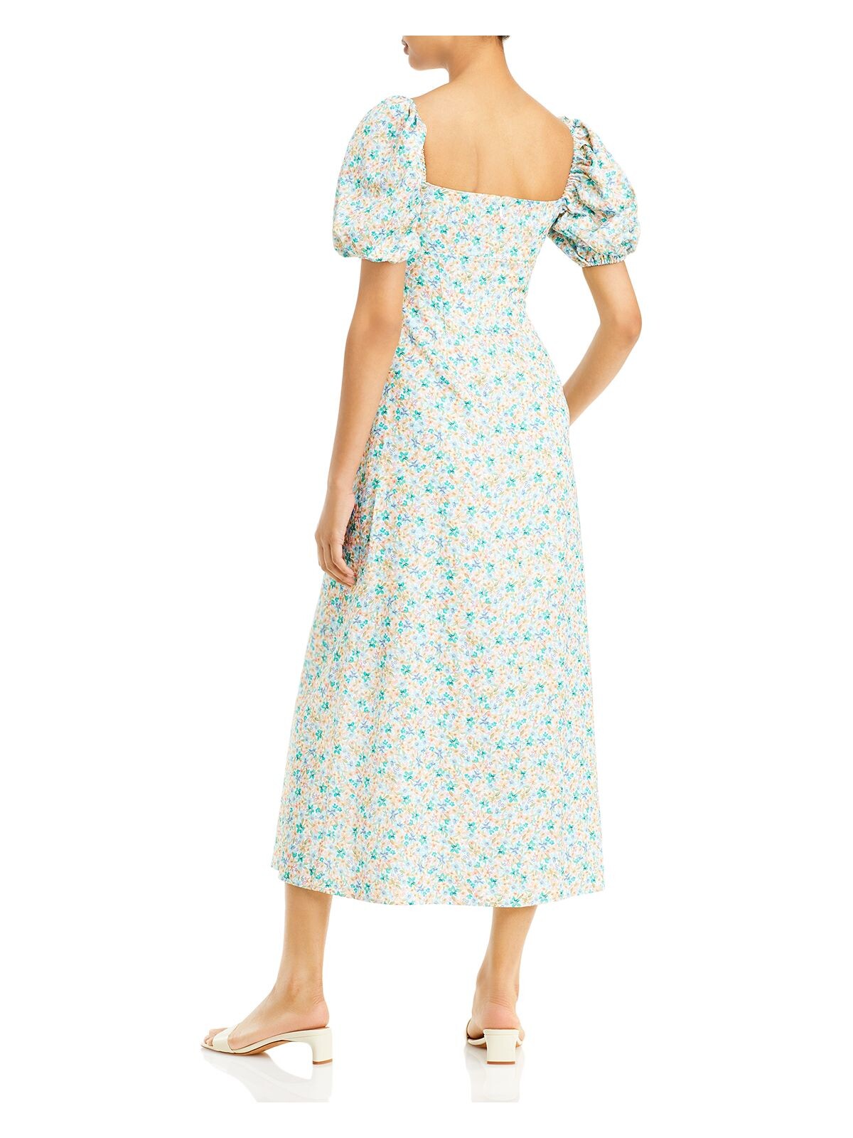 SIGNIFICANT OTHER Womens White Zippered Tie Unlined Elasticized Floral Pouf Sleeve Sweetheart Neckline Midi Sheath Dress 4