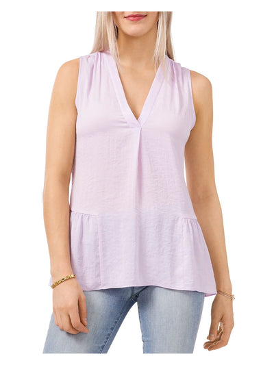 VINCE CAMUTO Womens Purple Ruffled Pleated Tank Sleeveless V Neck Peplum Top XS