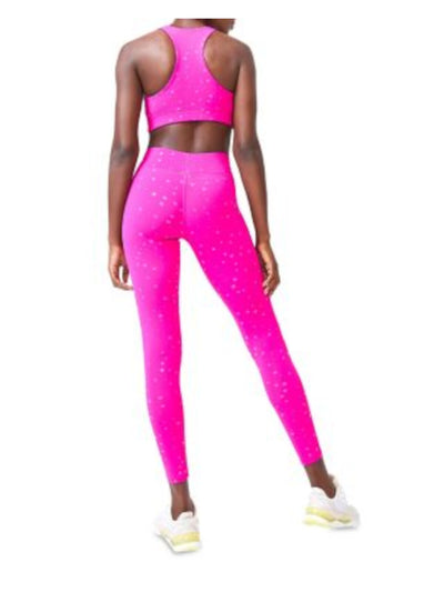 TEREZ Womens Pink Moisture Wicking Wide Waist High-compression Active Wear Skinny Leggings S