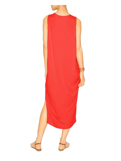 B NEW YORK Womens Orange Stretch Sleeveless Crew Neck Midi Dress XS