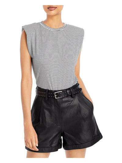 ELAN Womens Stretch Sleeveless Round Neck w/ Shoulder Pads Muscle T-Shirt