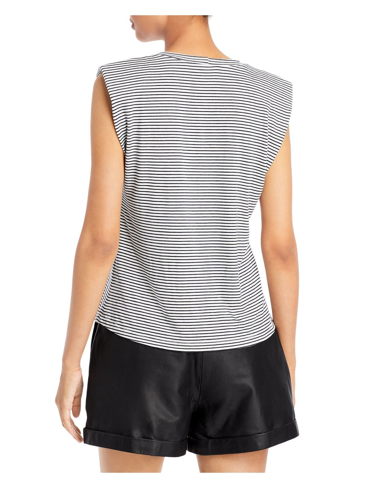 ELAN Womens Black Stretch Striped Sleeveless Round Neck T-Shirt L