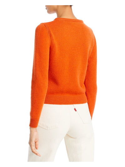 ALBERTA FERRETTI Womens Orange Ribbed Short Length Pullover Graphic Long Sleeve Crew Neck Sweater 10