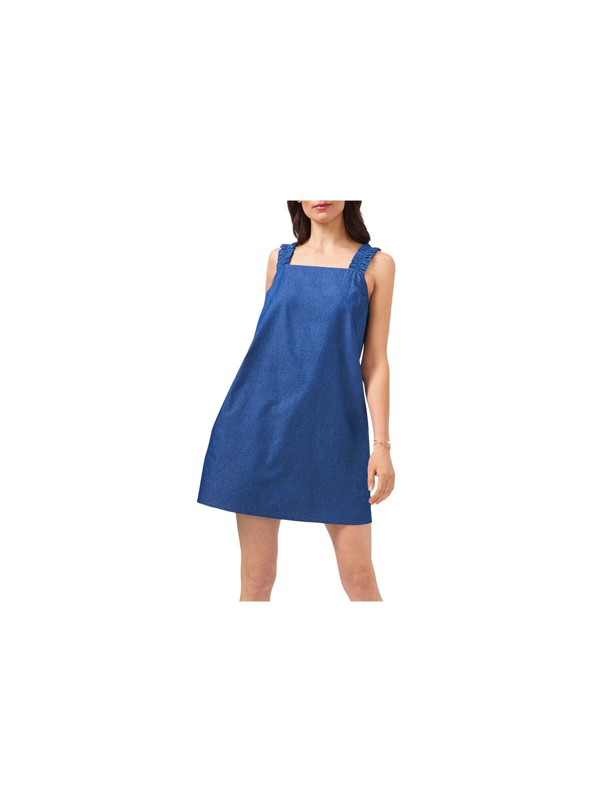 1. STATE Womens Blue Pocketed Ruffle Strap Sleeveless Square Neck Mini Shift Dress XS