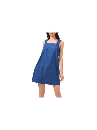 1. STATE Womens Pocketed Ruffle Strap Sleeveless Square Neck Mini Shift Dress