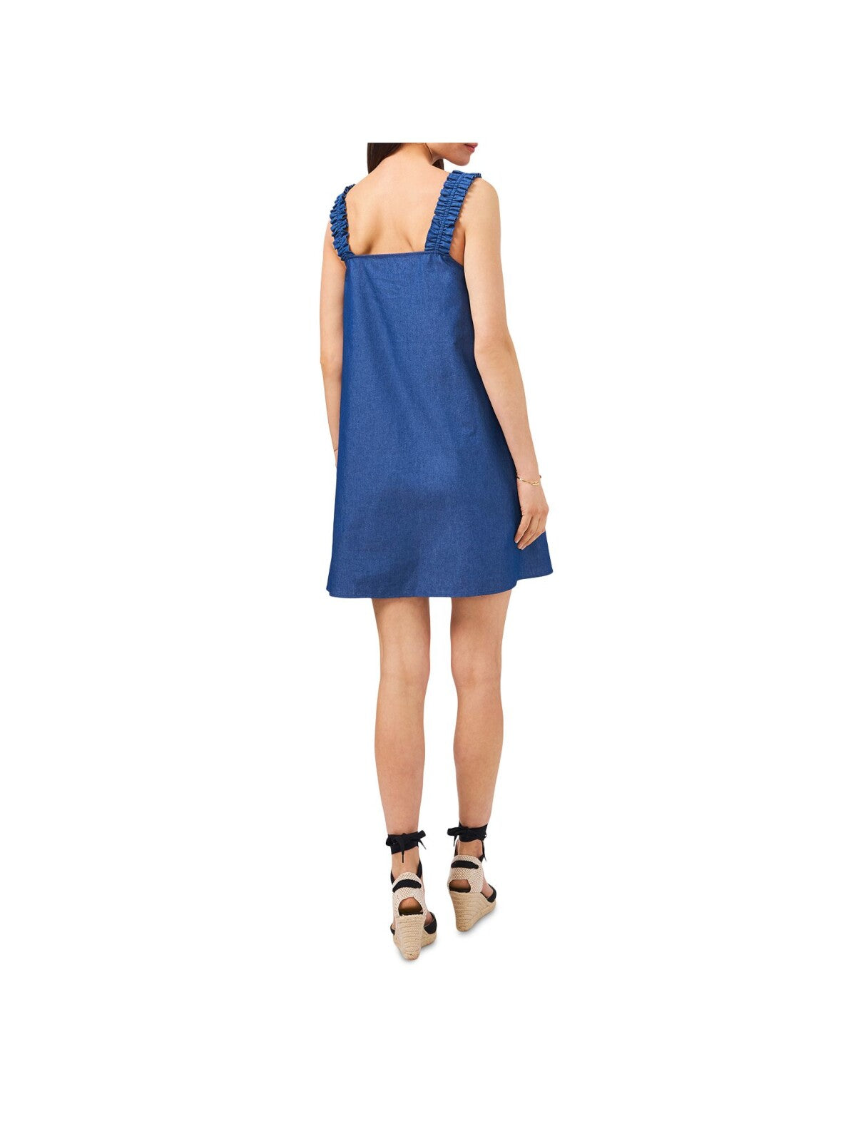 1. STATE Womens Pocketed Ruffle Strap Sleeveless Square Neck Mini Shift Dress