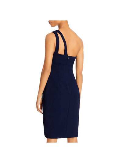 AQUA FORMAL Womens Textured Zippered Crepe Keyhole Slitted Sleeveless Asymmetrical Neckline Above The Knee Cocktail Sheath Dress