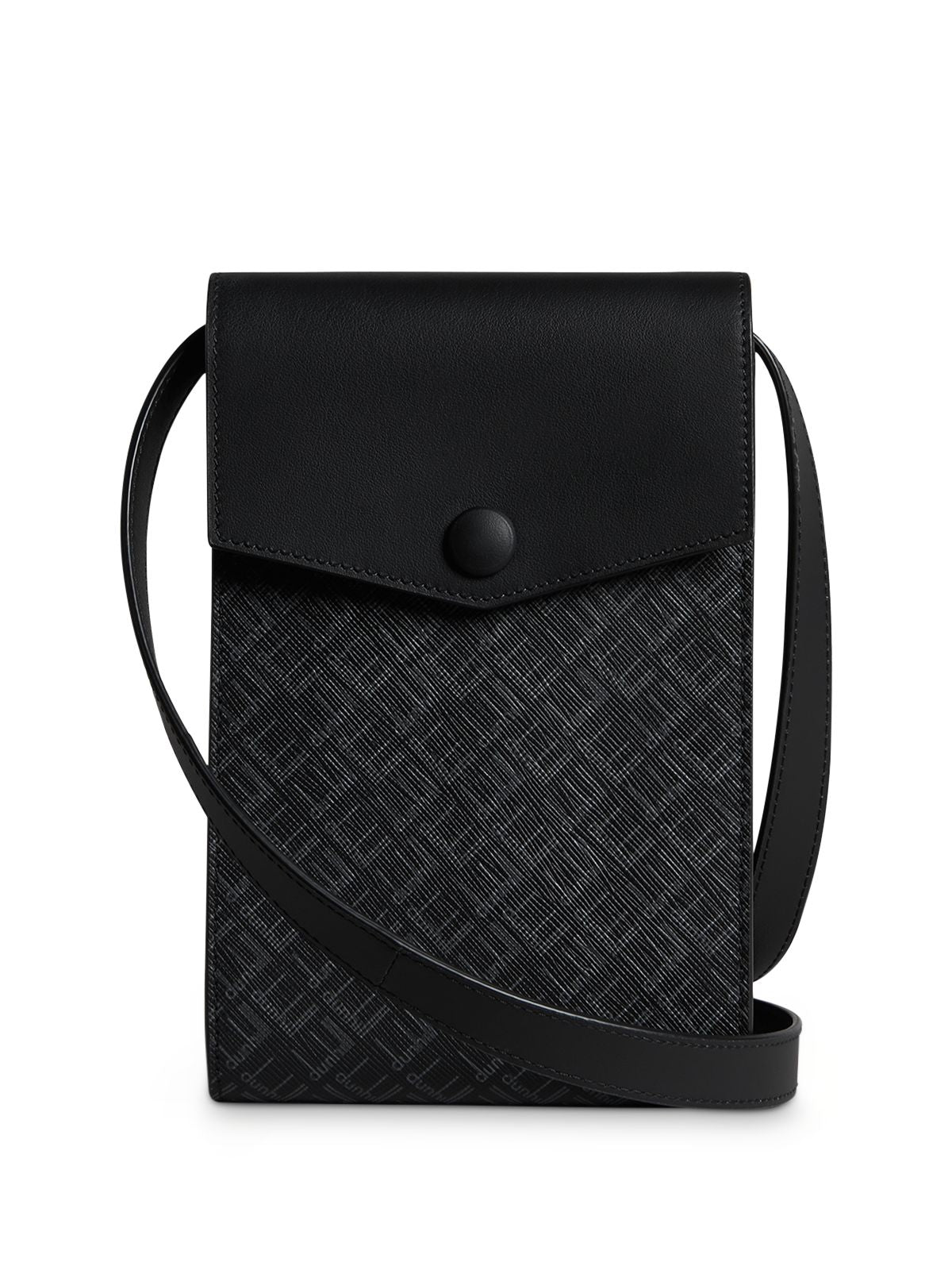 DUNHILL Black D Signature Pocket Logo Leather Flap Closure Dust Cover Adjustable Strap Crossbody Handbag Purse