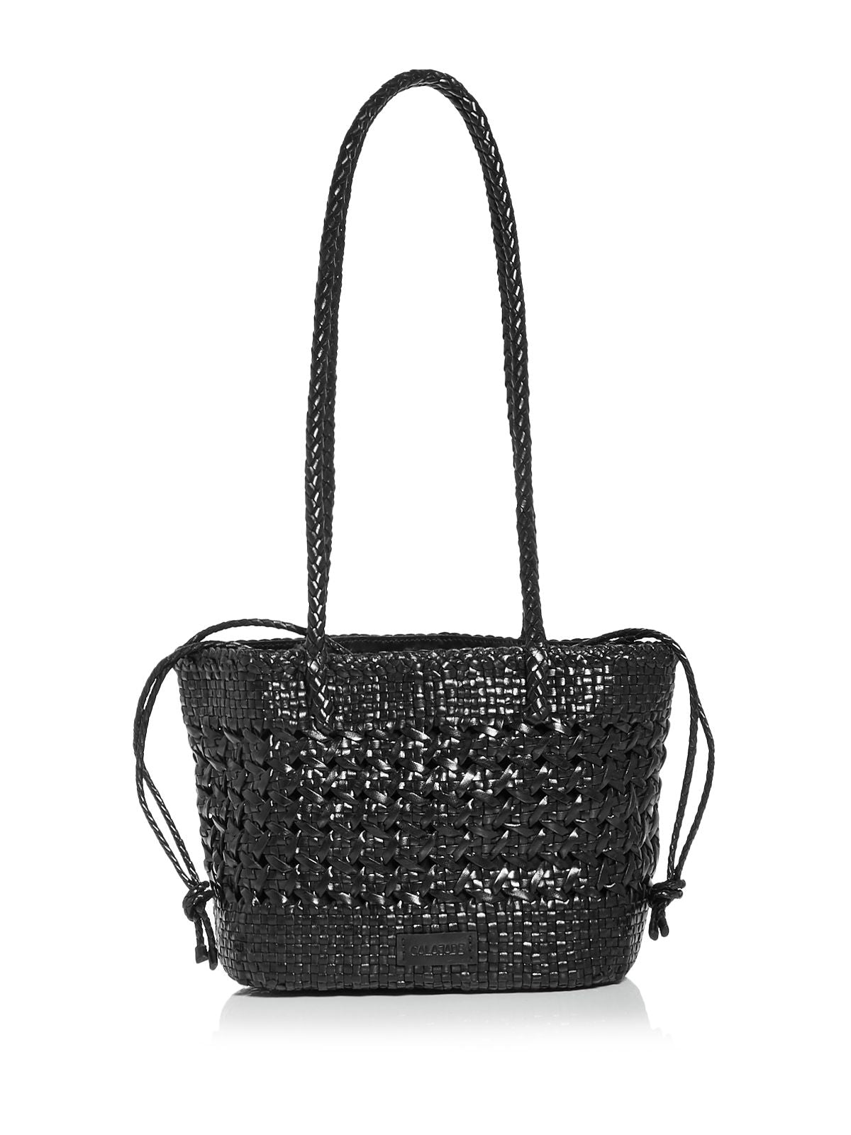 CALAJADE Women's Black Woven Double Flat Strap Shoulder Bag