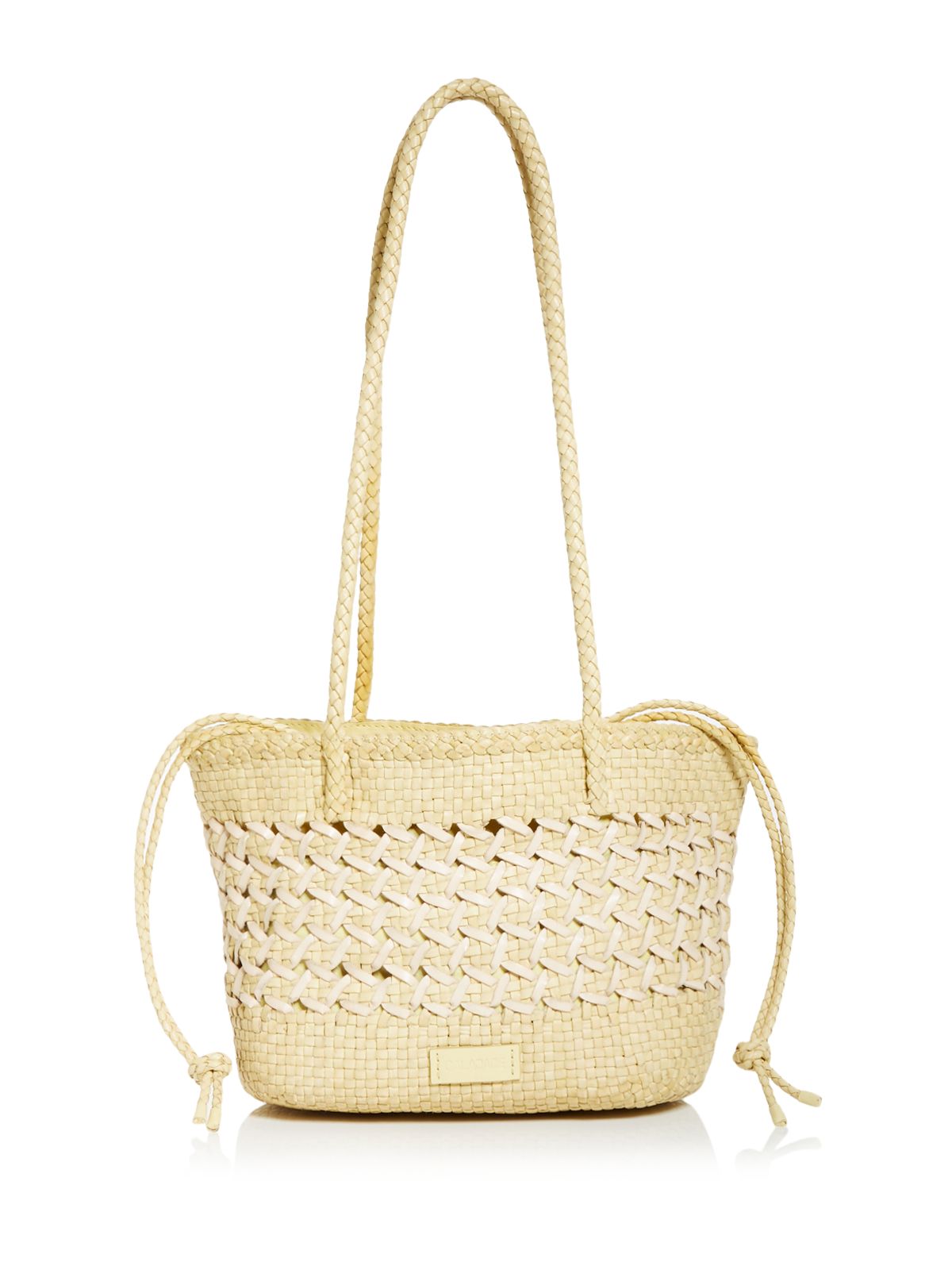 CALAJADE Women's Beige Woven Double Flat Strap Tote Handbag Purse