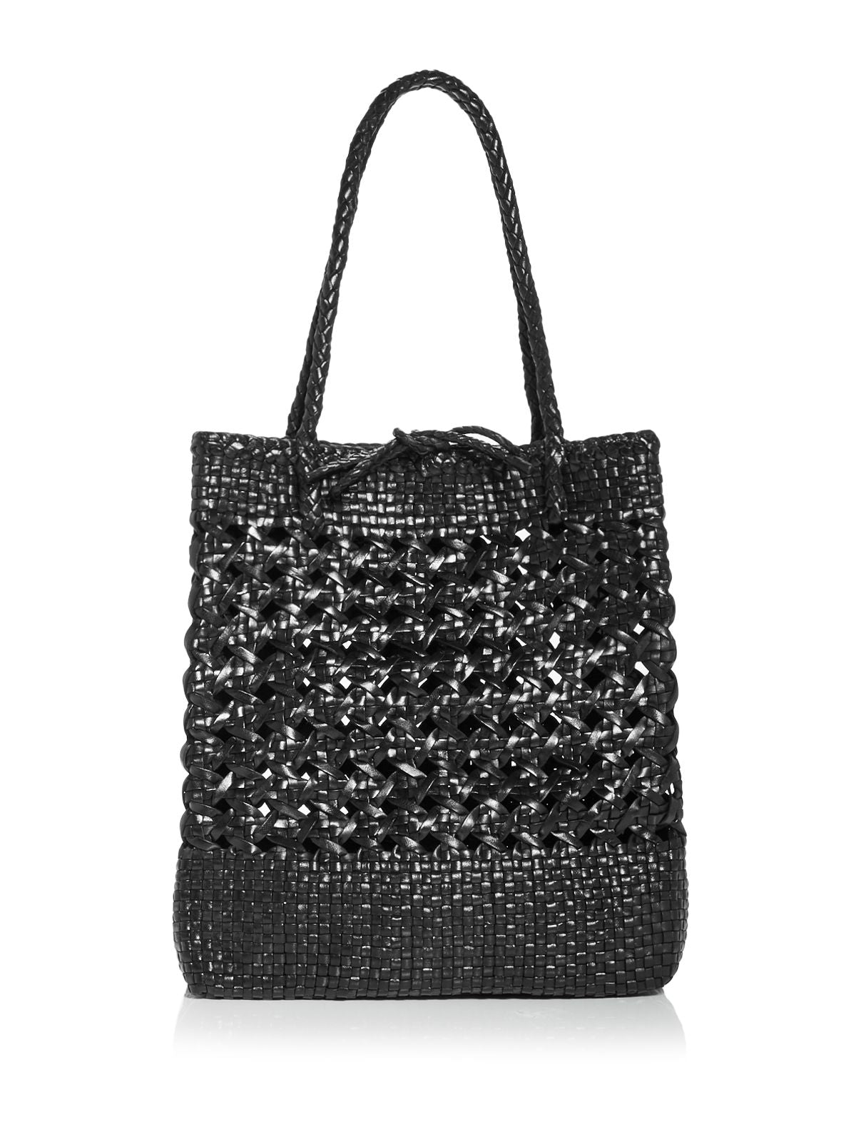 CALAJADE Women's Black Canvas Woven Double Flat Strap Shoulder Bag