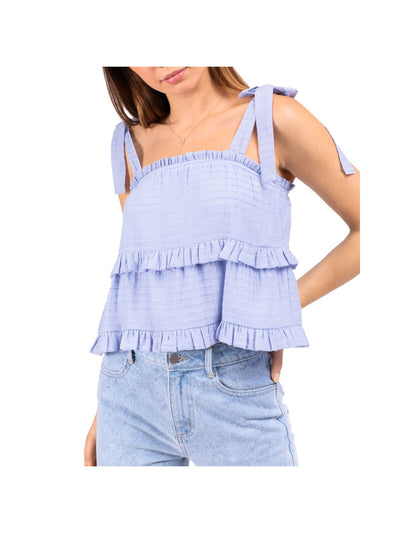 LE LIS Womens Light Blue Ruffled Tie Tiered Sleeveless Square Neck Tank Top S