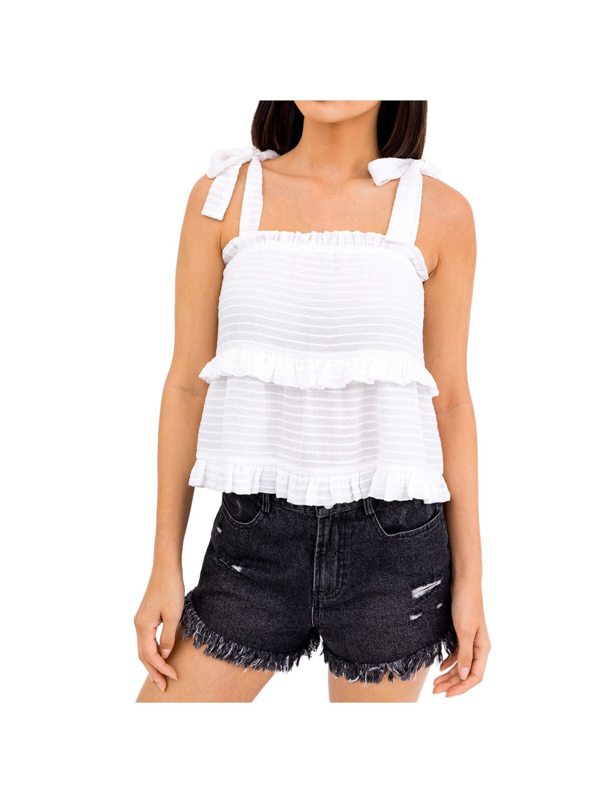 LE LIS Womens Ruffled Tie Tiered Lined Sleeveless Square Neck Tank Top