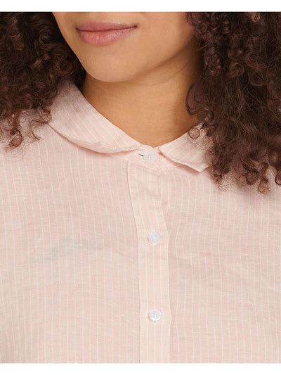 BARBOUR Womens Pink Pleated Pinstripe Roll-tab Sleeve Point Collar Button Up Top 4