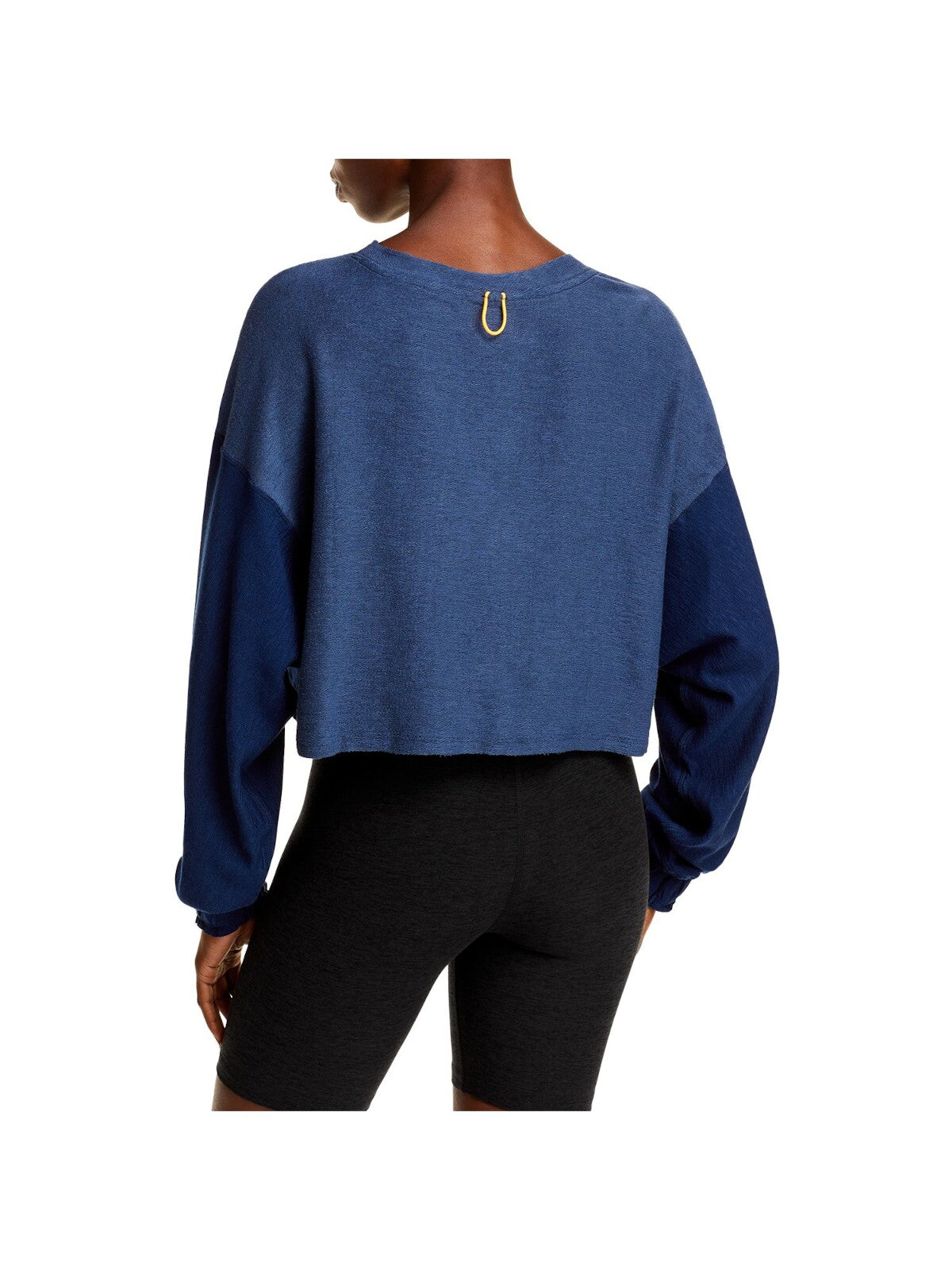 FP MOVEMENT Womens Navy Stretch Color Block Long Sleeve Jewel Neck Crop Top XS