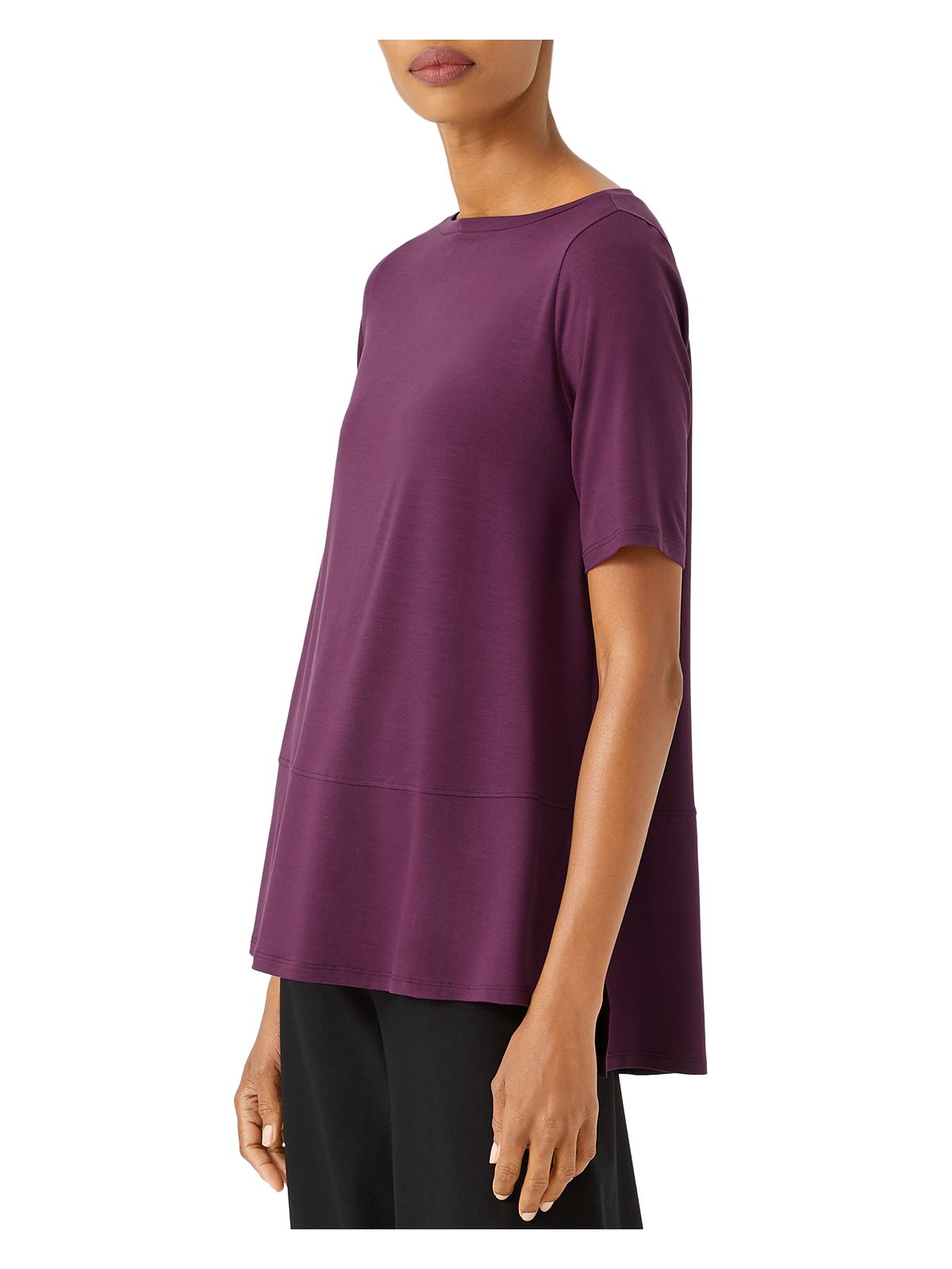 EILEEN FISHER Womens Purple Jersey Short Sleeve Boat Neck Hi-Lo Top XXS