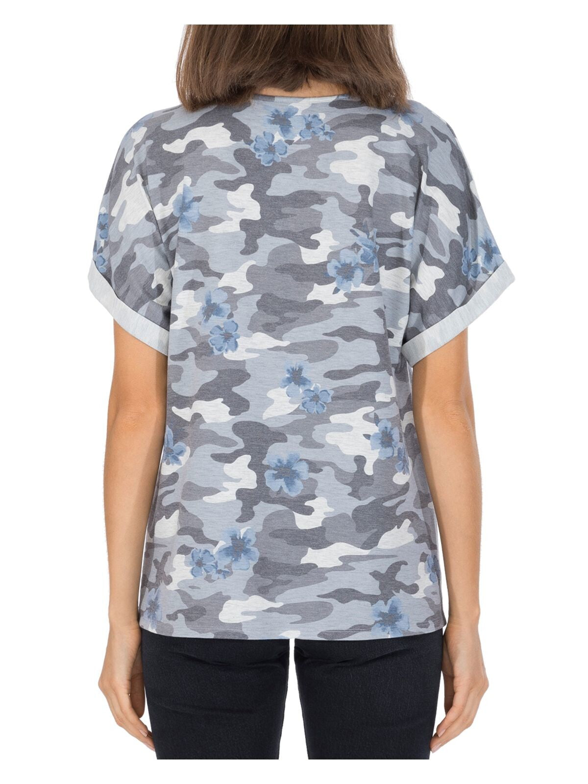 BOBEAU Womens Stretch Short Cuffed Sleeve Keyhole Neckline T-Shirt